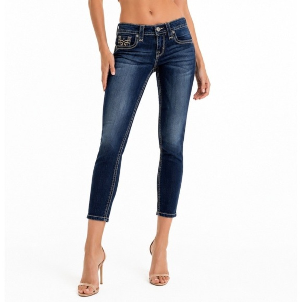 Rock Revival Calla Skinny Jeans Womens 25 Dark Wash Fleur De‎ Lis Embroidered